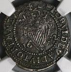 1602 NGC XF Ireland Elizabeth I Penny Harp Shield Tower Mint Coin (24031603C)