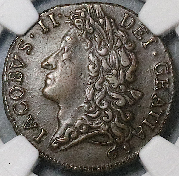 1689 NGC AU James II Ireland Shilling Jan Gun Money Rebellion Coin (24032602C)
