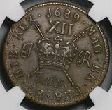 1689 NGC XF 45 James II Ireland Shilling July Gun Money Rebellion Coin POP 1/4 (26090102C)