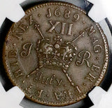 1689 NGC XF 45 James II Ireland Shilling July Gun Money Rebellion Coin POP 1/4 (26090102C)