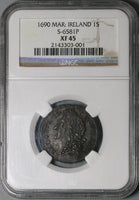 1690 NGC XF 45 James II Ireland Shilling March Gun Money Rebellion Coin (24062304C)
