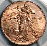 1911 PCGS MS 64 Italy 10 Centesimi Kingdom Anniversary RB Coin (23090401C)
