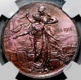1911 NGC MS 66 RB Italy 10 Centesimi Kingdom Anniversary Coin POP 3/0 (26072301C)