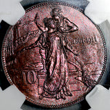 1911 NGC MS 66 RB Italy 10 Centesimi Kingdom Anniversary Coin POP 3/0 (26072301C)