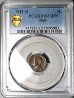 1911 PCGS MS 63 Italy 1 Centesimo Woman Ship Rare Key Coin POP 2/0 (25100701C)
