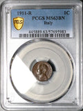 1911 PCGS MS 63 Italy 1 Centesimo Woman Ship Rare Key Coin POP 2/0 (25100701C)