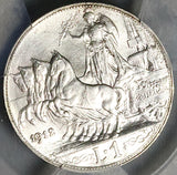 1912 PCGS MS 64 Italy 1 Lira Horses & Chariot Silver Mint State Coin (24031002C)