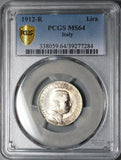 1912 PCGS MS 64 Italy 1 Lira Horses & Chariot Silver Mint State Coin (24031002C)