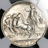 1917 NGC MS 64 Italy 1 Lira Horses Chariot Mint State Silver Coin (25121802C)