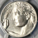 1913 PCGS MS 62 Italy 20 Centesimi Flying Woman Mint State Coin (24081802C)