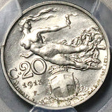 1913 PCGS MS 62 Italy 20 Centesimi Flying Woman Mint State Coin (24081802C)