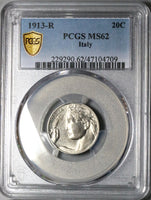 1913 PCGS MS 62 Italy 20 Centesimi Flying Woman Mint State Coin (24081802C)