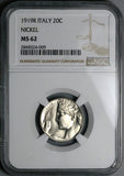 1919 NGC MS 62 Italy 20 Centesimi Flying Woman Rare Date Mint State Coin (24021201C)