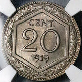 1919 NGC MS 65 Italy 20 Centesimi Overstruck KM 28 Coin POP 4/0 (25090704C)