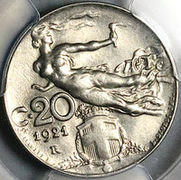 1921 PCGS MS 63 Italy 20 Centesimi Flying Woman Mint State Rome Coin (25091002C)