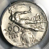 1921 PCGS MS 63 Italy 20 Centesimi Flying Woman Mint State Rome Coin (25091002C)