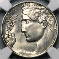 1922 NGC MS 65 Italy 20 Centesimi Flying Woman Gem Mint State Coin POP 1/0 (23082901C)