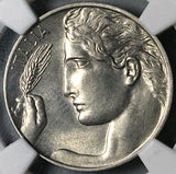 1922 NGC MS 65 Italy 20 Centesimi Flying Woman Gem Mint State Coin POP 1/0 (23082901C)