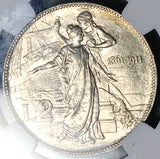 1911 NGC AU 58 Italy 2 Lire Kingdom 50th Year Anniversary Silver Coin (26012501C)