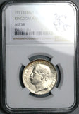 1911 NGC AU 58 Italy 2 Lire Kingdom 50th Year Anniversary Silver Coin (26012501C)