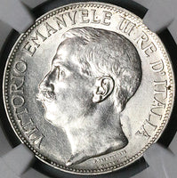 1911 PCGS AU 58 Italy 2 Lire Kingdom Anniversary Silver Coin (24120603C)
