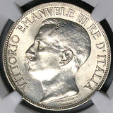 1911 NGC MS 62 Italy 2 Lire Kingdom 50th Year Anniversary Silver Coin (25120902C)