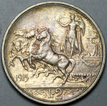 1915 Italy 2 Lire AU Horses Chariot Quadriga Silver Coin (24053101R)