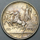1915 Italy 2 Lire AU Horses Chariot Quadriga Silver Coin (24053101R)