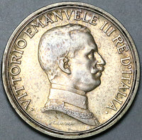 1915 Italy 2 Lire AU Horses Chariot Quadriga Silver Coin (24053101R)
