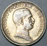 1915 Italy 2 Lire AU Horses Chariot Quadriga Silver Coin (24053101R)