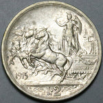 1915 Italy 2 Lire AU Horses Chariot Quadriga Silver Coin (24053102R)