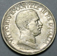 1915 Italy 2 Lire AU Horses Chariot Quadriga Silver Coin (24053102R)