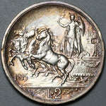1915 Italy 2 Lire UNC Horses Chariot Quadriga Silver Coin (24053104R)
