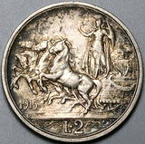 1915 Italy 2 Lire AU Horses Chariot Quadriga Silver Coin (24053103R)