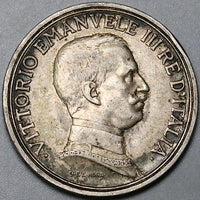 1915 Italy 2 Lire AU Horses Chariot Quadriga Silver Coin (24053103R)