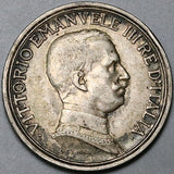 1915 Italy 2 Lire AU Horses Chariot Quadriga Silver Coin (24053103R)
