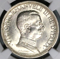 1915 NGC MS 64 Italy 2 Lire Horses Chariot Silver Mint State Coin (24051403C)