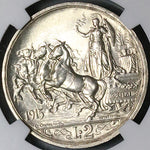 1915 NGC MS 64 Italy 2 Lire Horses Chariot Silver Mint State Coin (24051403C)