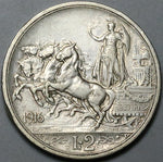 1916 Italy 2 Lire XF Horses Chariot Quadriga Silver Coin (24060101R)