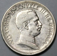 1916 Italy 2 Lire XF Horses Chariot Quadriga Silver Coin (24060101R)