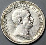 1916 Italy 2 Lire AU Horses Chariot Quadriga Silver Coin (24060102R)
