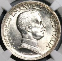 1916 NGC MS 63+ Italy 2 Lire Horses Chariot Silver Mint State Coin (24051404C)