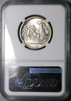 1916 NGC MS 63+ Italy 2 Lire Horses Chariot Silver Mint State Coin (24051404C)