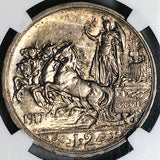 1917 NGC MS 63 Italy 2 Lire Horses Chariot Mint State Key Silver Coin (25120601C