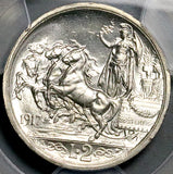 1917 PCGS MS 64 Italy 2 Lire Horses Chariot Mint State Key Silver Coin POP 7/0 (26042601C)