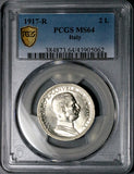 1917 PCGS MS 64 Italy 2 Lire Horses Chariot Mint State Key Silver Coin POP 7/0 (26042601C)
