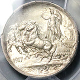 1917 PCGS MS 64 Italy 2 Lire Horses Chariot Gem Mint State Key Silver Coin (25120102C)