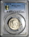 1917 PCGS MS 64 Italy 2 Lire Horses Chariot Gem Mint State Key Silver Coin (25120102C)