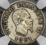1861-F NGC VF 35 Italy 50 Centesimi Vittorio Emanuele Rare Florence Silver Coin POP 2/2 (24082504C)