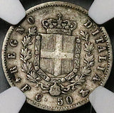 1861-F NGC VF 35 Italy 50 Centesimi Vittorio Emanuele Rare Florence Silver Coin POP 2/2 (24082504C)